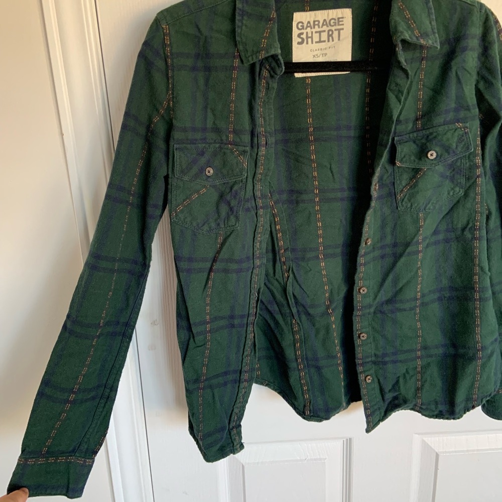 Garage, Green Long sleeve Plaid Shirt, Size: X Small